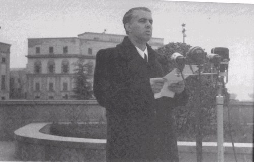 Enver Hoxha at Memorial meeting of J.V.Stalin at Skanderberg Square 5 March 1953